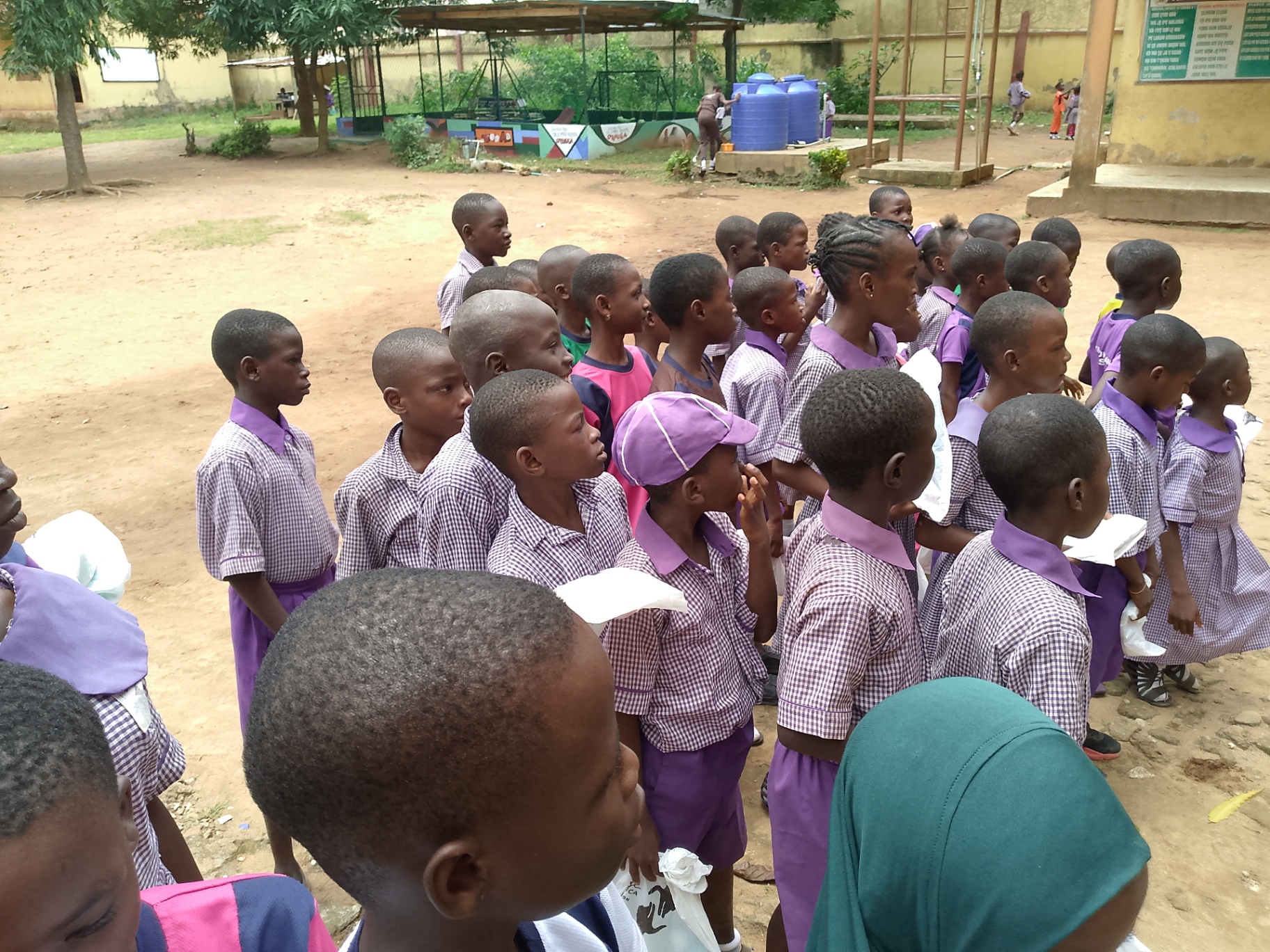 Pupils gathered in the school assembly area