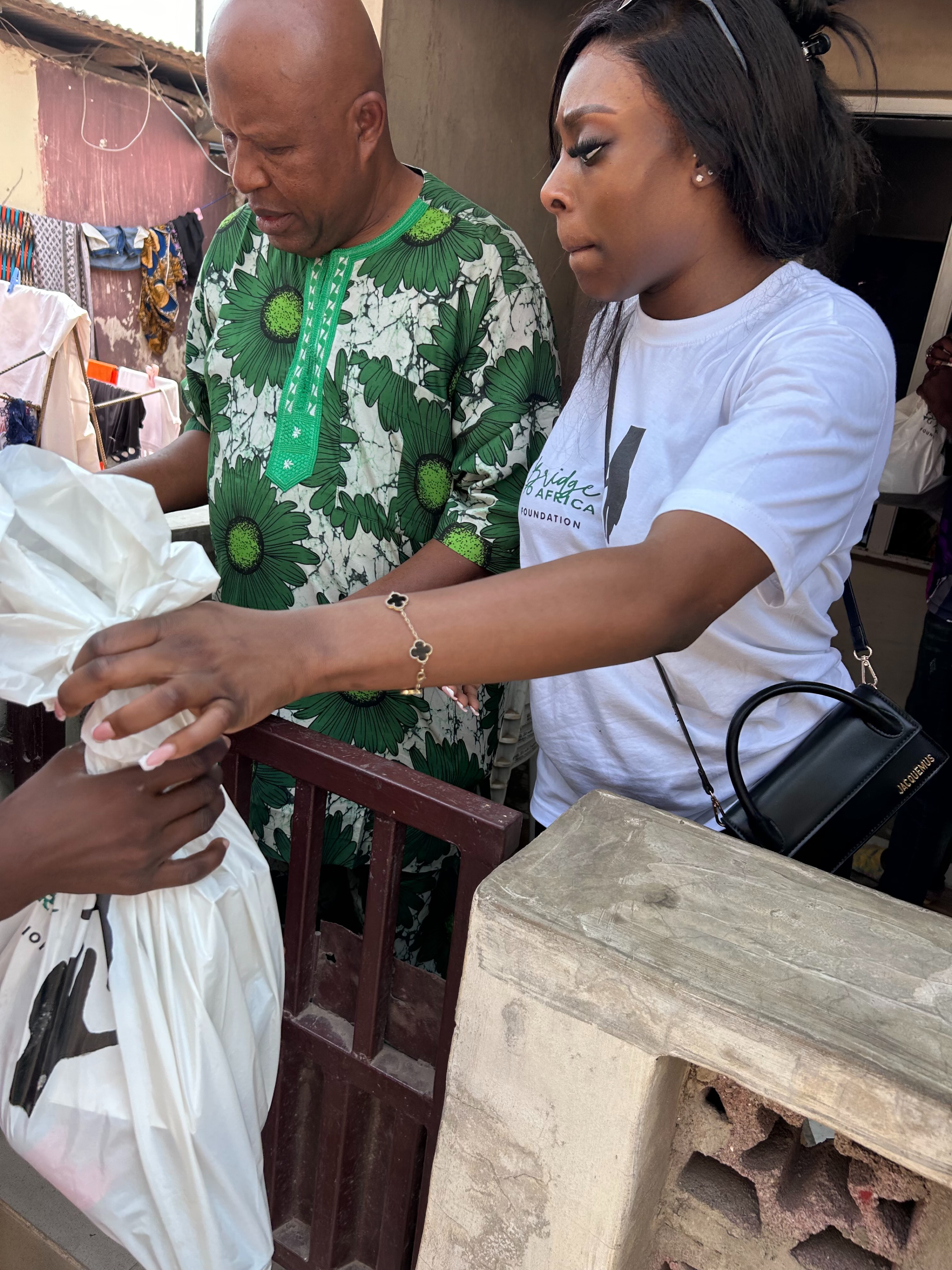 Volunteers preparing items for distribution